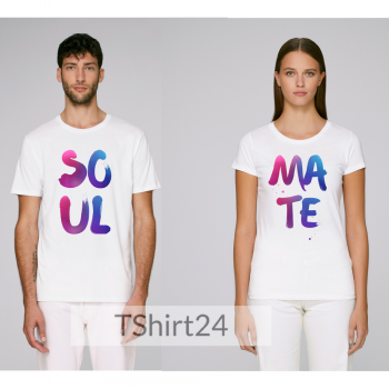 Комплект бели тениски за влюбени SO-UL MA-TE