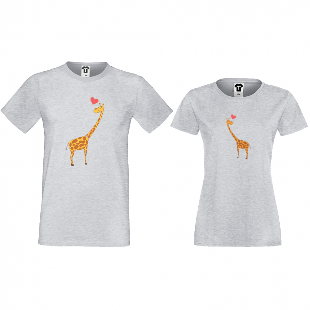 Сиви Тениски за двойки Giraffes in Love Сиви Тениски за двойки Giraffes in Love