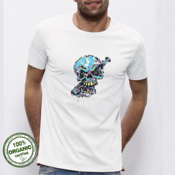 Мъжка бяла тениска от 100% органичен памук Blue Skull