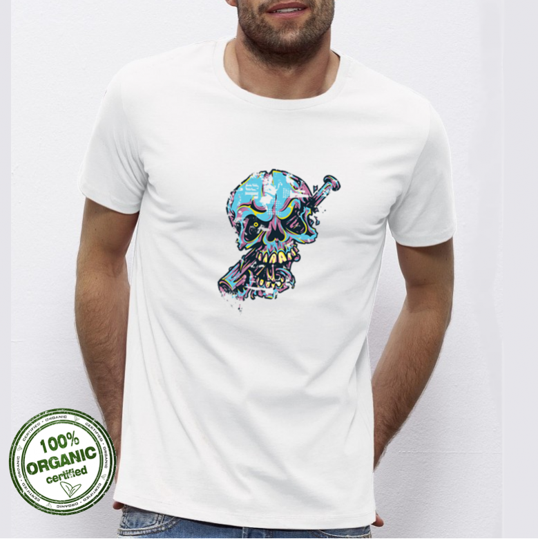 Мъжка бяла тениска от 100% органичен памук Blue Skull Мъжка бяла тениска от 100% органичен памук Blue Skull