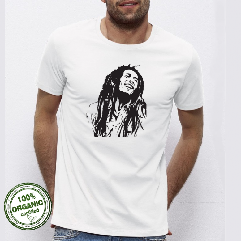 Мъжка бяла тениска от 100% органичен памук Bob Marley