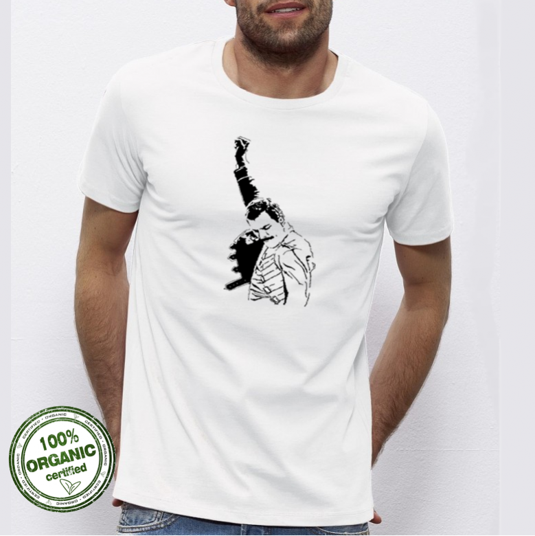 Мъжка бяла тениска от 100% органичен памук Freddie Mercury