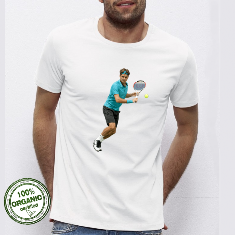 Мъжка бяла тениска от 100% органичен памук Roger Federer Мъжка бяла тениска от 100% органичен памук Roger Federer
