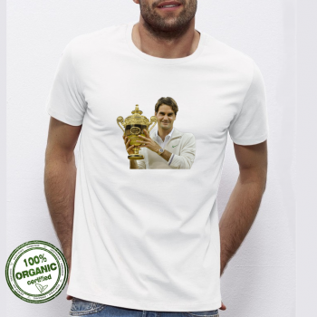 Мъжка бяла тениска от 100% органичен памук Roger Federer Мъжка бяла тениска от 100% органичен памук Roger Federer