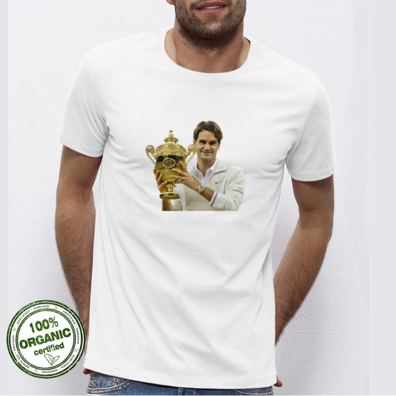 Мъжка бяла тениска от 100% органичен памук Roger Federer Мъжка бяла тениска от 100% органичен памук Roger Federer
