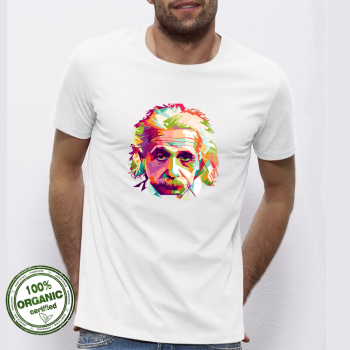 Мъжка бяла тениска с принт от 100% органичен памук Einstein
