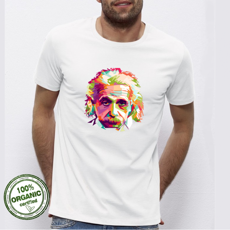 Мъжка бяла тениска с принт от 100% органичен памук Einstein