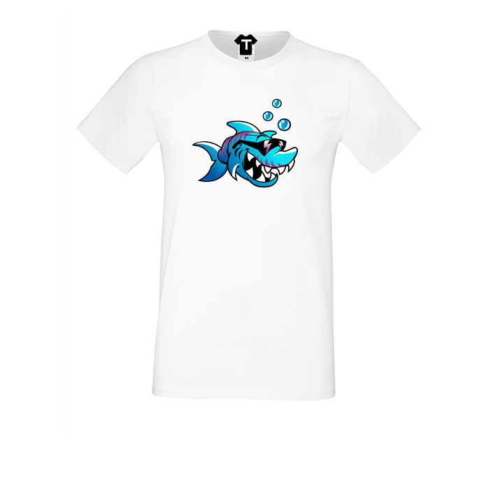 Мъжка бяла тениска с принт от 100% органичен памук Fish with sunglasses Мъжка бяла тениска с принт от 100% органичен памук Fish with sunglasses