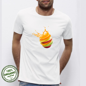 Мъжка бяла тениска с принт от 100% органичен памук Fruit Bomb Мъжка бяла тениска с принт от 100% органичен памук Fruit Bomb