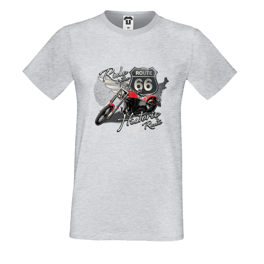 Мъжка сива тениска с принт Route 69