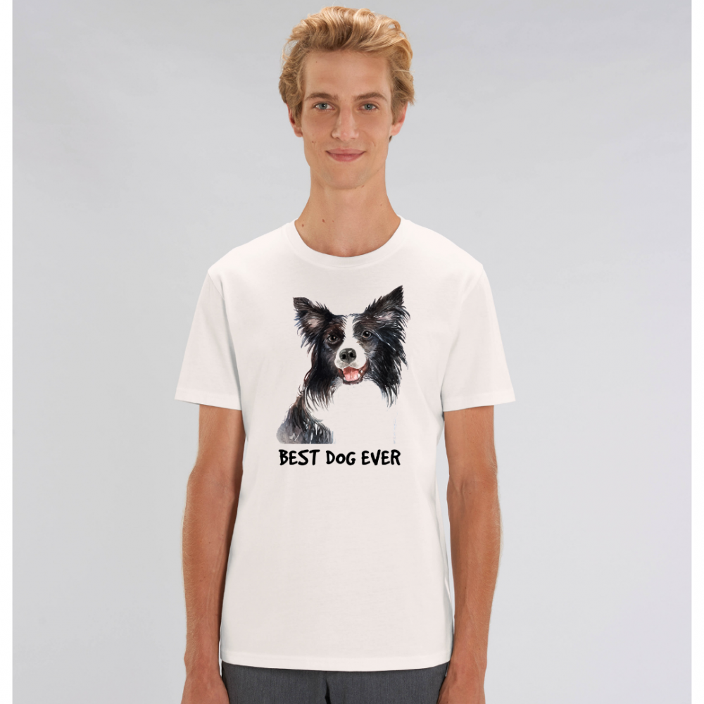 Мъжка тениска от 100% органичен памук в бял цвят Best Dog ever Мъжка тениска от 100% органичен памук в бял цвят Best Dog ever