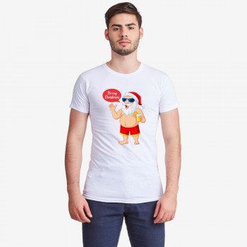 Мъжка тениска от 100% органичен памук в бял цвят Merry Christmas Summer Edition Мъжка тениска от 100% органичен памук в бял цвят Merry Christmas Summer Edition