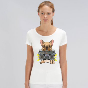 Дамска бяла тениска от органичен памук Music Dog Дамска бяла тениска от органичен памук Music Dog