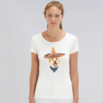 Дамска бяла тениска от органичен памук Sombrero Dog Дамска бяла тениска от органичен памук Sombrero Dog