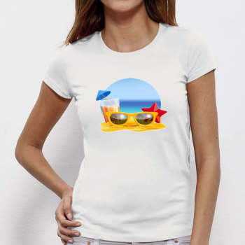 Дамска бяла тениска от 100% органичен памук Beach Дамска бяла тениска от 100% органичен памук Beach