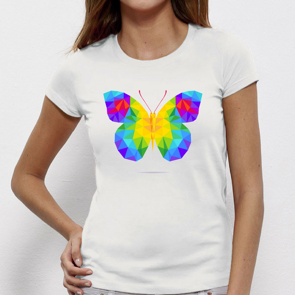 Дамска бяла тениска от 100% органичен памук Butterfy Polygonal