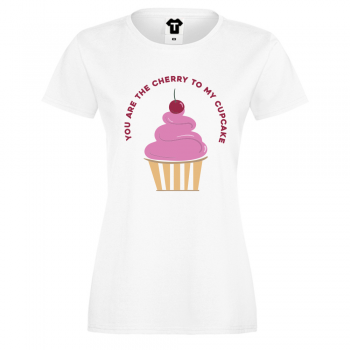 Дамска бяла тениска от 100% органичен памук Cherry to my Cupcake Дамска бяла тениска от 100% органичен памук Cherry to my Cupcake