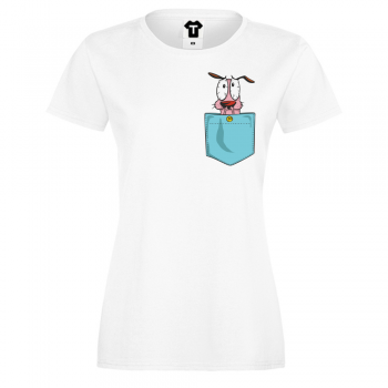Дамска бяла тениска от 100% органичен памук Courage Dog Pocket