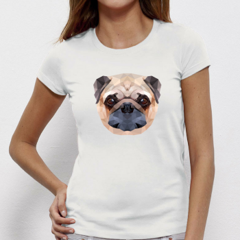 Дамска бяла тениска от 100% органичен памук Dog Polygonal Дамска бяла тениска от 100% органичен памук Dog Polygonal