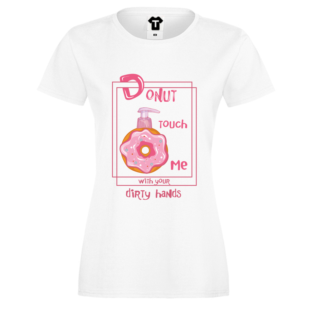 Дамска бяла тениска от 100% органичен памук Donut Touch Me Дамска бяла тениска от 100% органичен памук Donut Touch Me
