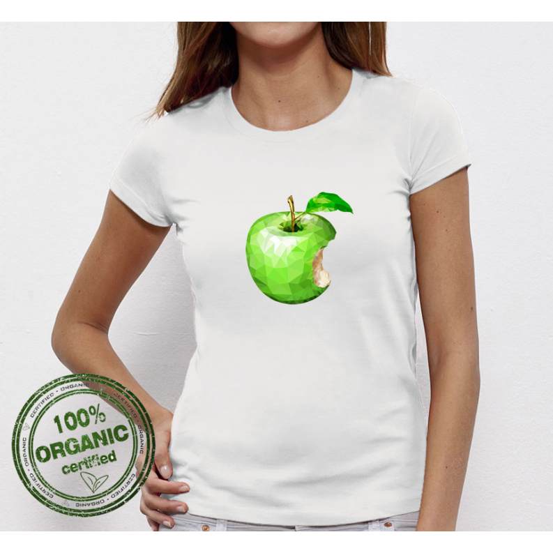 Дамска бяла тениска от 100% органичен памук Green Apple Дамска бяла тениска от 100% органичен памук Green Apple
