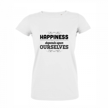 Дамска бяла тениска от 100% органичен памук Happiness
