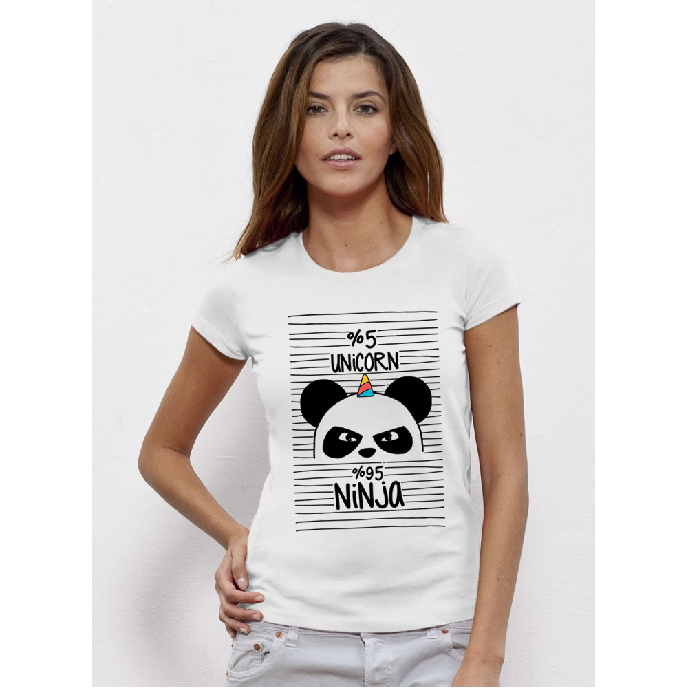 Дамска бяла тениска от 100% органичен памук Panda Ninja Дамска бяла тениска от 100% органичен памук Panda Ninja