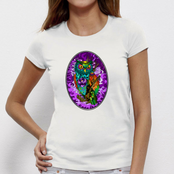 Дамска бяла тениска от 100% органичен памук Purple Owl Дамска бяла тениска от 100% органичен памук Purple Owl