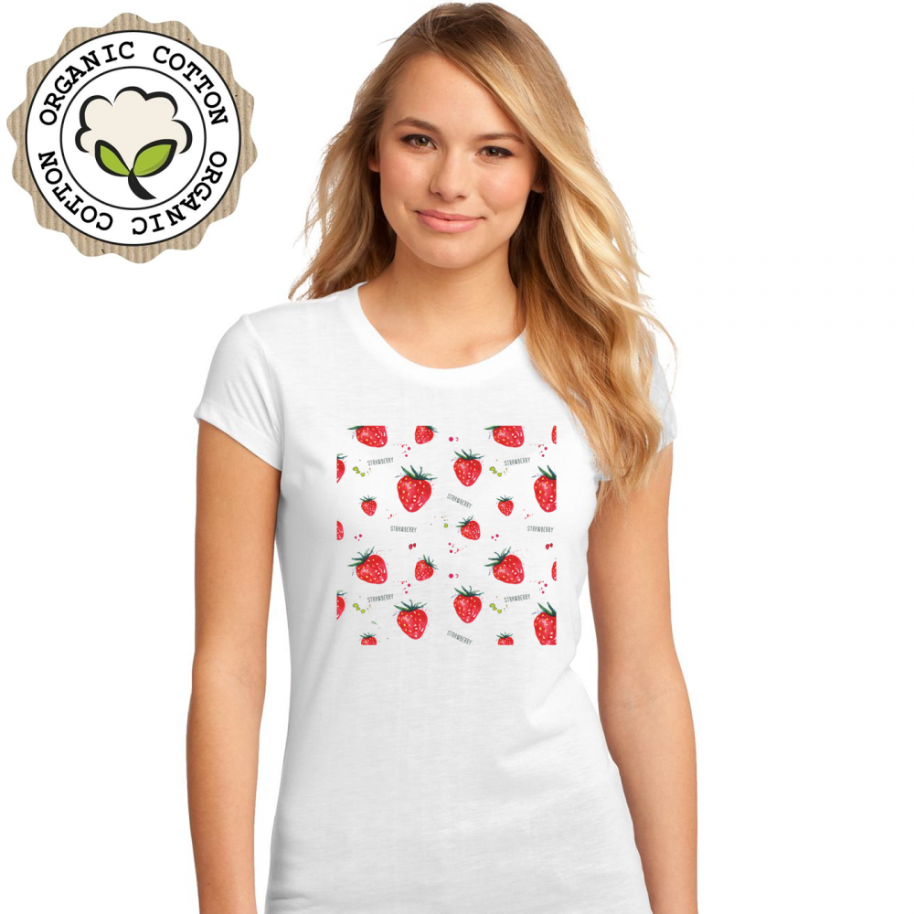 Дамска бяла тениска от 100% органичен памук Strawberries Дамска бяла тениска от 100% органичен памук Strawberries