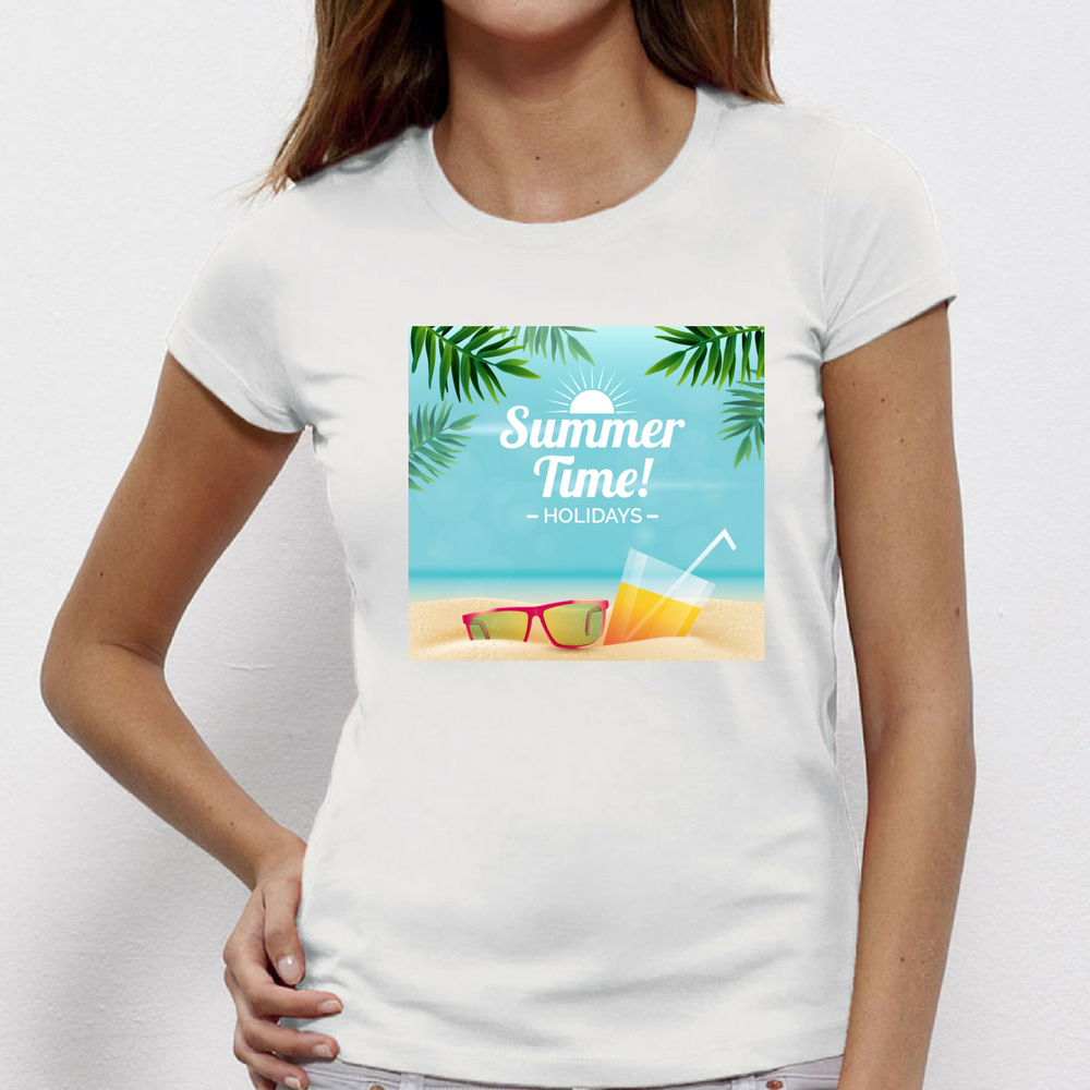 Дамска бяла тениска от 100% органичен памук Summer Time Дамска бяла тениска от 100% органичен памук Summer Time