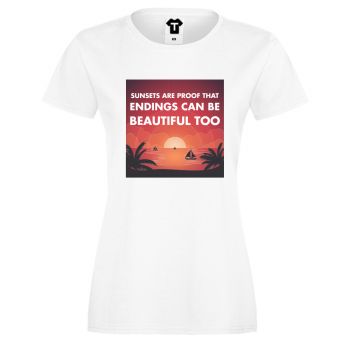 Дамска бяла тениска от 100% органичен памук Sunsets Дамска бяла тениска от 100% органичен памук Sunsets