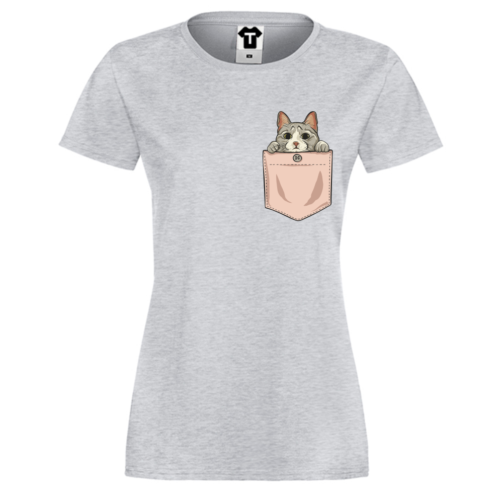 Дамска сива тениска Cat Pocket Дамска сива тениска Cat Pocket