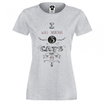 Дамска сива тениска I was normal 3 cats Ago Дамска сива тениска I was normal 3 cats Ago