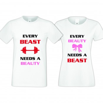 Бели тениски за двойки Every BEAST AND BEAUTY Бели тениски за двойки Every BEAST AND BEAUTY
