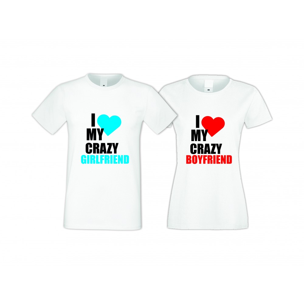 Бели тениски за двойки I Love My Crazy 