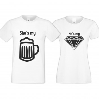Бели тениски за двойки SHE IS MY BEER Бели тениски за двойки SHE IS MY BEER