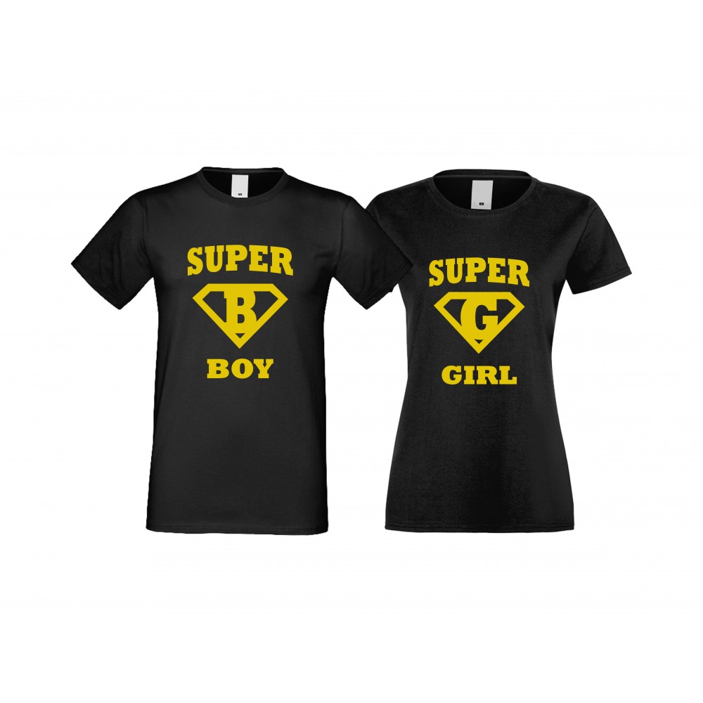 Тениски за двойки SuperBoy - SuperGirl черни