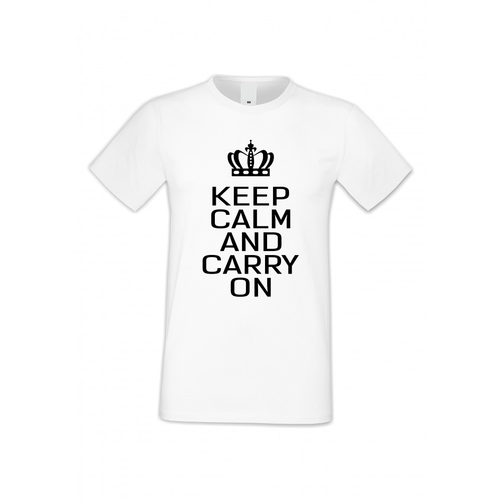 Мъжка бяла тениска Keep calm and carry on 