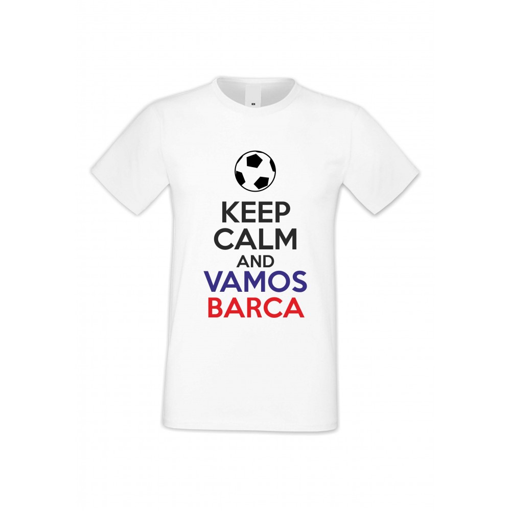 Мъжка бяла тениска KEEP CALM and VAMOS BARCA Мъжка бяла тениска KEEP CALM and VAMOS BARCA