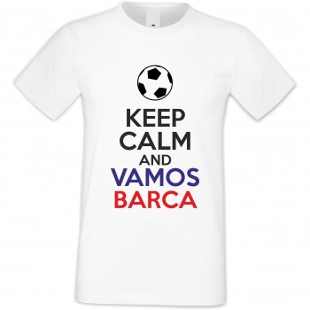 Мъжка бяла тениска KEEP CALM and VAMOS BARCA Мъжка бяла тениска KEEP CALM and VAMOS BARCA