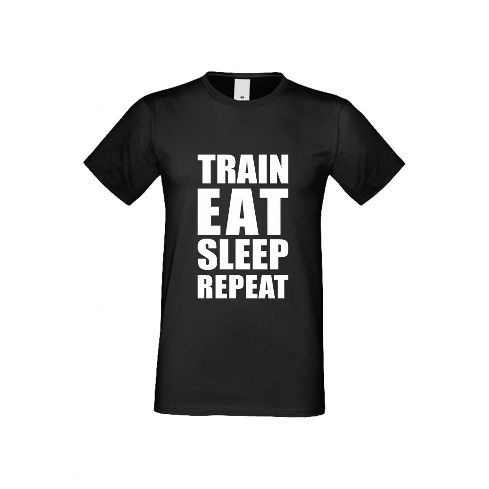 Мъжка тениска Train, Eat, Sleep, Repeat черна