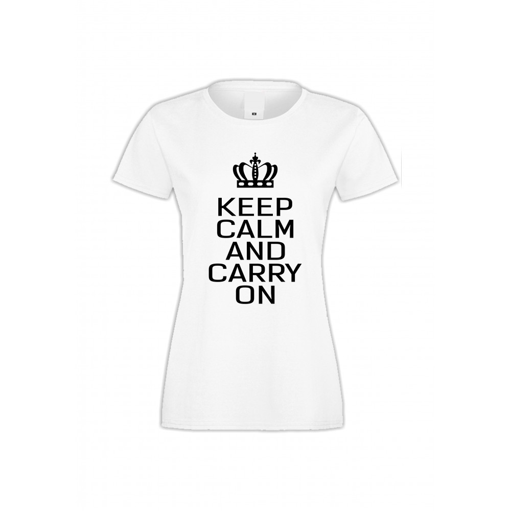 Дамска бяла тениска Keep calm and carry on 