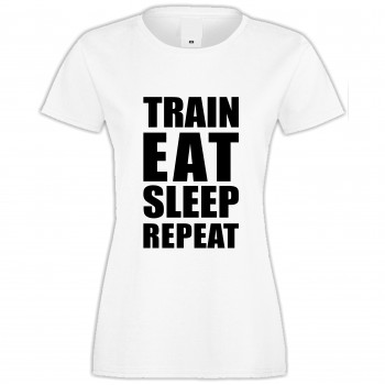 Дамска бяла тениска Train, Eat, Sleep, Repeat Дамска бяла тениска Train, Eat, Sleep, Repeat